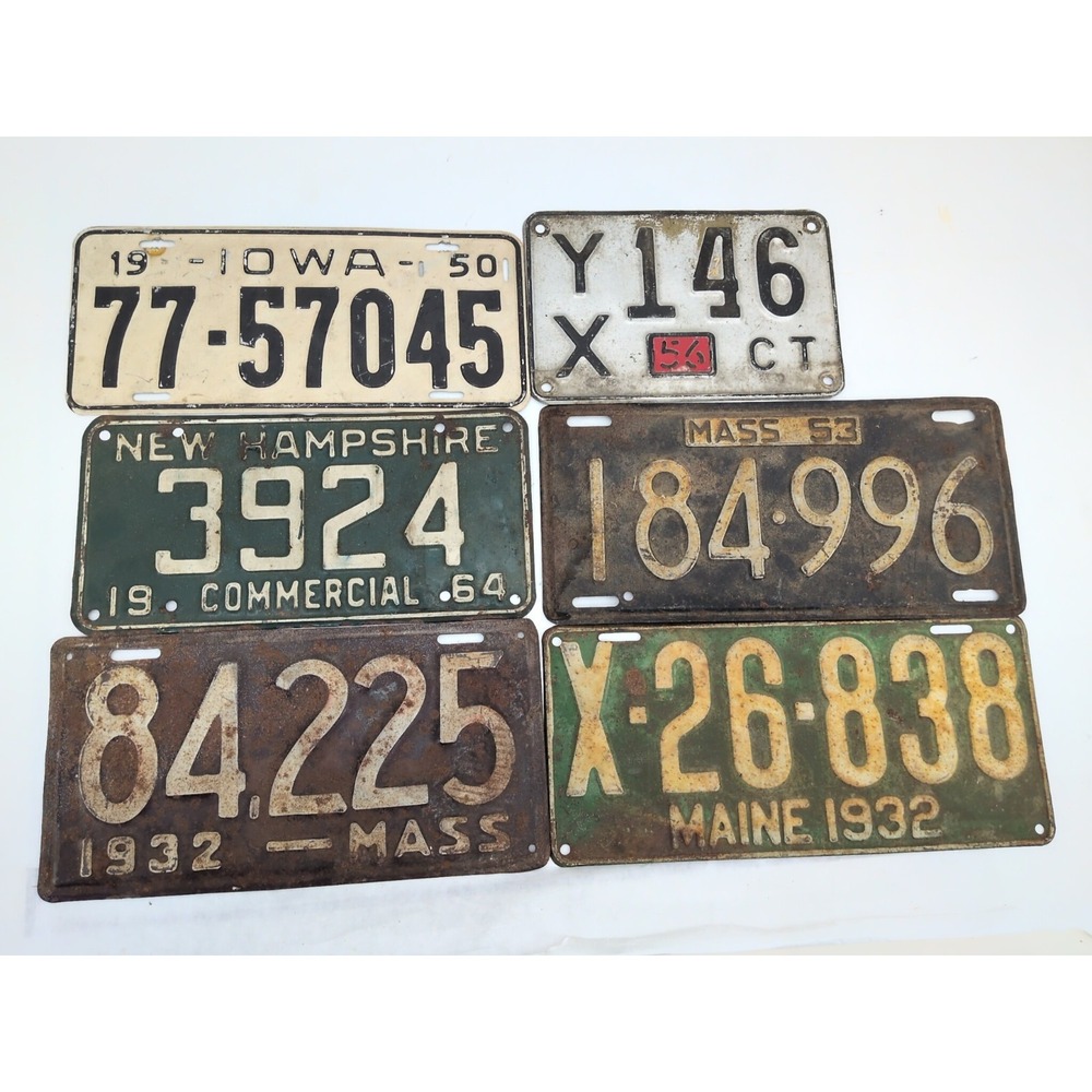 Lot Vintage License Plates Maine Iowa Mass CT 1932 1950 Connecticut Motorcycle